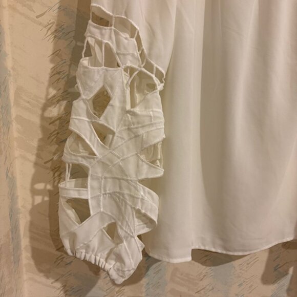 Joie Womens Holiday Blouse Laser Cut Out Sleeves Embroidered XL Keyhole NWT - Picture 4 of 12